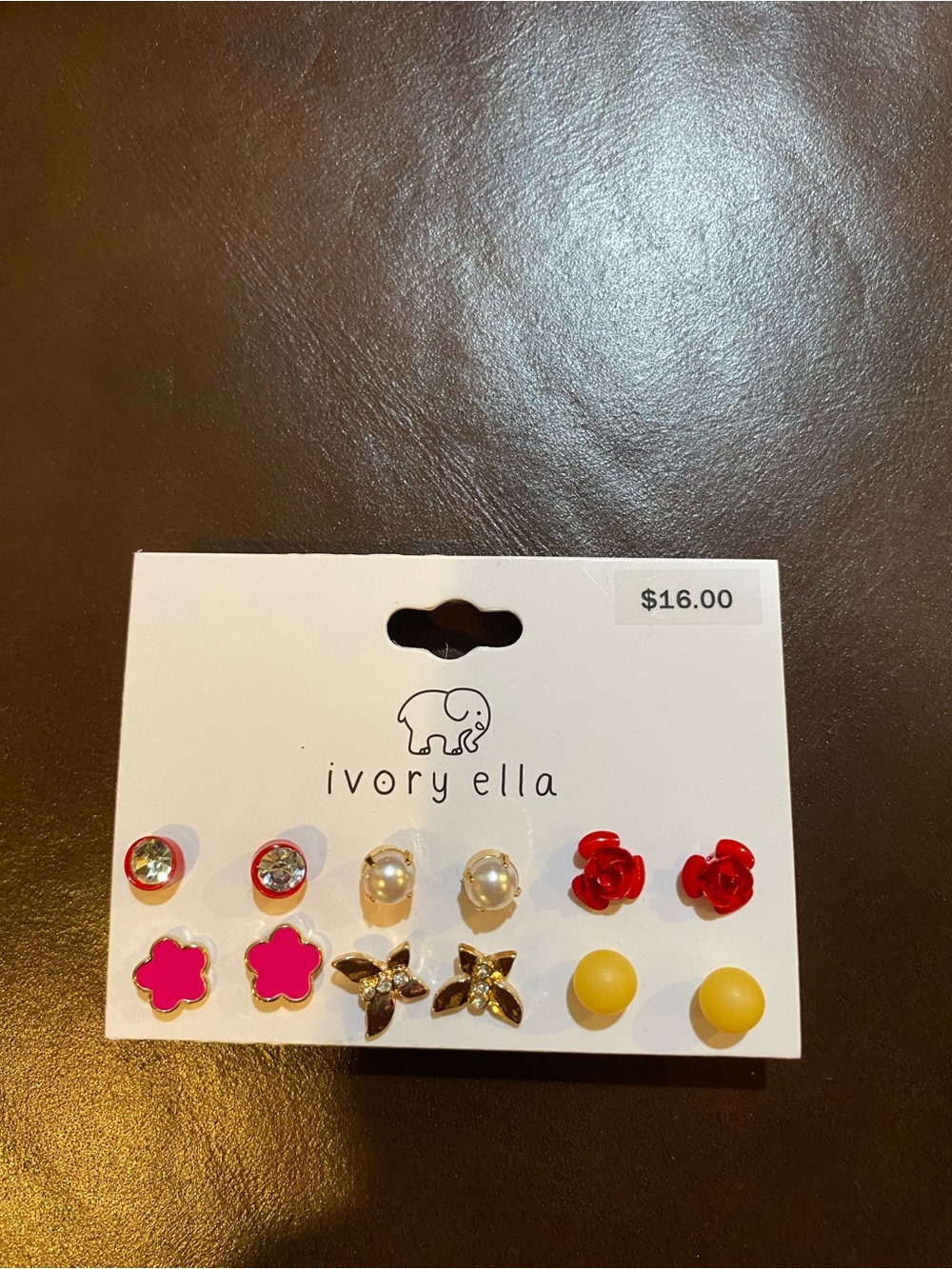 ivory ella Multi-Color 6 Pair Earring Set - Red, Pink, Pearl & Yellow